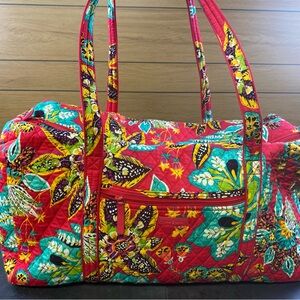 Vera Bradley Large Rumba Red Floral Travel Weekender Duffle Bag